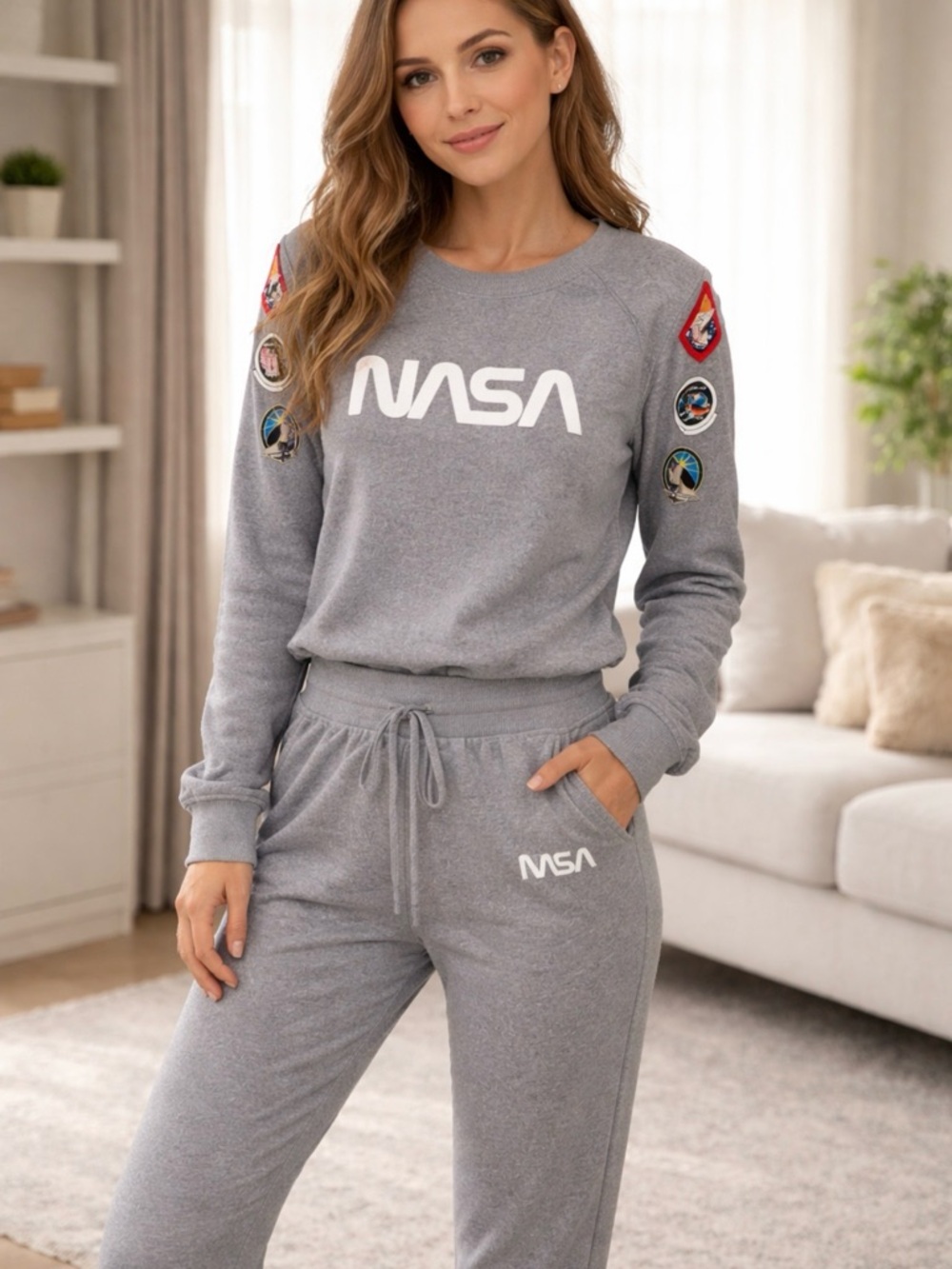 NASA P.Jammy Set Women’s Small Gray Lounge Sweatshirt & Joggers Space Graphic